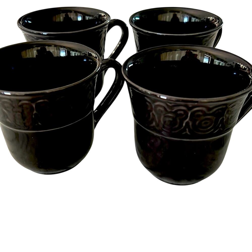 Disney Set of 4 Black Mickey Mouse Coffee Cups Mugs Vintage 90's